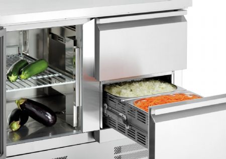 Table desserte réfrigérée Mini 900T1S2 avec armoire et 2 tiroirs GN 260 L positive - Bartscher - 110257