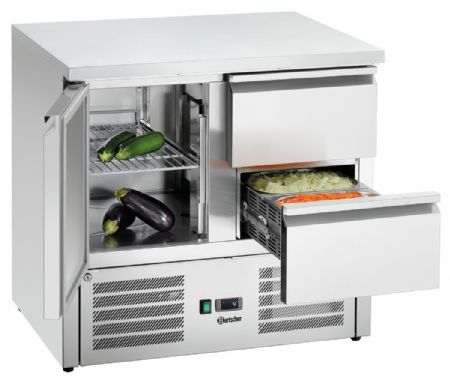 Table desserte réfrigérée Mini 900T1S2 avec armoire et 2 tiroirs GN 260 L positive - Bartscher - 110257