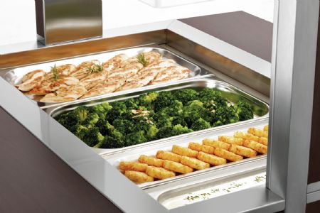 Buffet Maintien Chaud Chariot W3110-200W 3 récipients GN 1/1 et éclairage LED 1170x1250x1510 mm - Bartscher - 125633V1