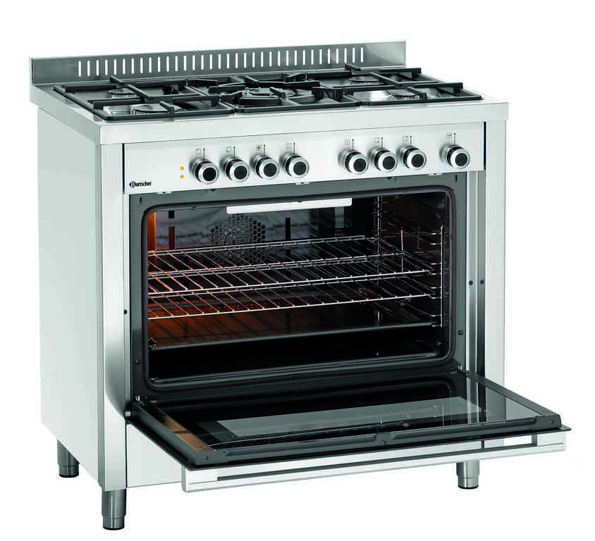 Cuisinières électrique ou gaz 600 Cuisinière à gaz professionnelle avec  four électrique et 5 brûleurs - 900x600x900 mm, 1519811