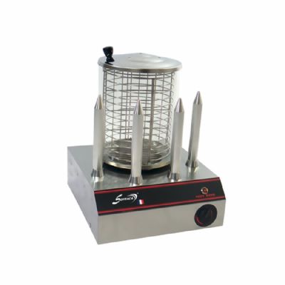 Chauffe saucisses avec conteneur  couvercle inox 4 plots - 120 pices/h