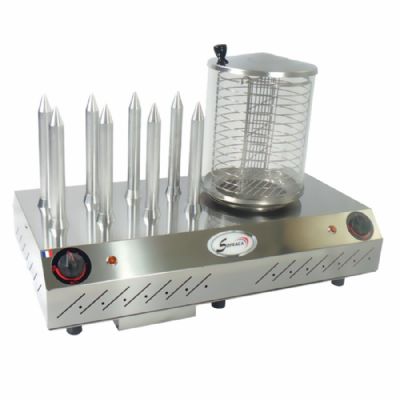 Chauffe saucisses avec conteneur  couvercle inox 8 plots - 120 pices/h
