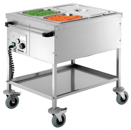 Chariot Bain marie 2 x 1/1 GN, chauffage convection 90 °C, 1 kW, 650x820x855 mm - Bartscher - 200254