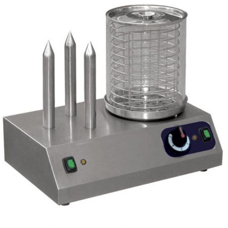 Machine à Hot-dog avec manchon pyrex et 3 plots chauffe-pain, capacité 40 saucisses, 0.7 kW - Virtus - 2106G