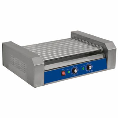 Chauffe-saucisses en inox avec 9 rouleaux et montée en température jusqu’à 250°C Chauffe-saucisses en inox avec 9 rouleaux et montée en température jusqu’à 250°C