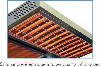 Salamandre lectrique  plafond fixe et tubes quartz infrarouge 2 zones de chauffe - grille 740x375mm
