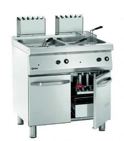 Friteuse gaz professionnelle sur meuble 2 portes battantes 2x15L - 800x700x850 mm