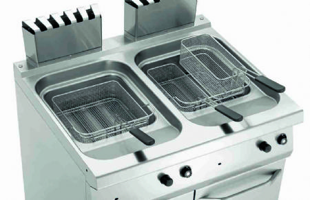 Friteuse gaz professionnelle sur meuble 2 portes battantes 2x15L - 800x700x850 mm