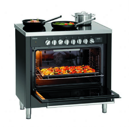 Fourneau  induction noir 6 zones de cuisson avec grand four lectrique - 900x650x890 mm