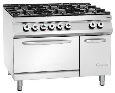 Fourneau profondeur 900 gaz,6 foyers,Four électrique2/1GN,NS - Bartscher - 2952481