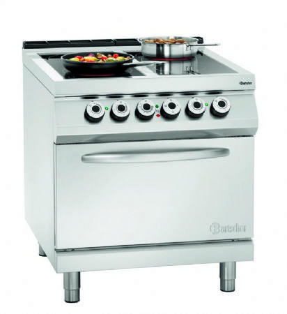 Fourneau cramique 4 plaques de cuissons avec four lectrique 2/1GN - 800x900x900 mm
