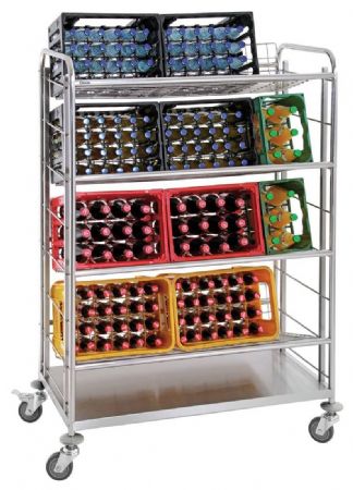 Chariot à bacs à boissons TGK400 4 étagères grillagées 8 caisses standard 400x300 mm et capacité de charge 120 kg - Bartscher - 300084