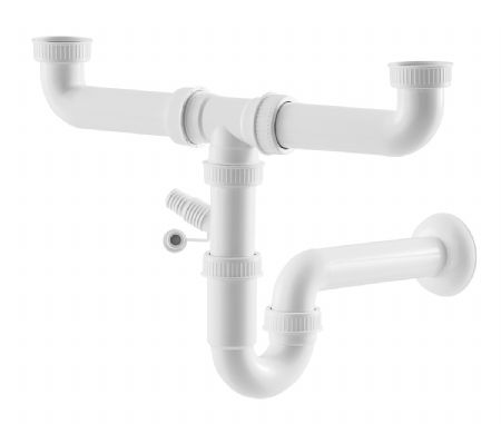 Siphon en plastique avec raccord d'appareil pour evier avec 2 cuve