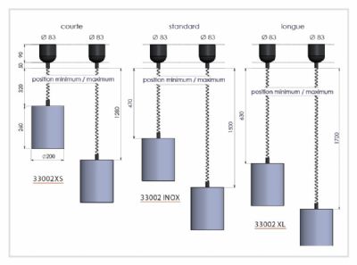 Lampe chauffe �lectrique suspendue infrarouge cylindrique 64�C - longueur 800-1800mm