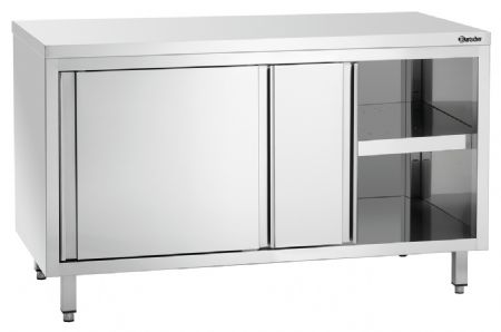 Meuble Bas de Rangement Inox neutres 700, L1400, portes coulissantes, étagères réglables - Bartscher - 337147