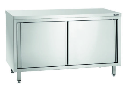 Meuble bas inox ouvert avec 2 portes coulissantes - 1400x700x850 mm