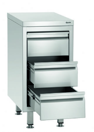 Meuble inox  3 tiroirs 1/1 GN mobile - 400x700x850 mm