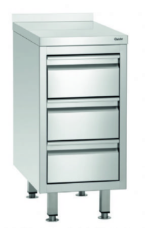 Meuble inox adosse mobile  3 tiroirs - 400x700x850 mm