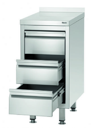 Meuble inox adosse mobile  3 tiroirs - 400x700x850 mm