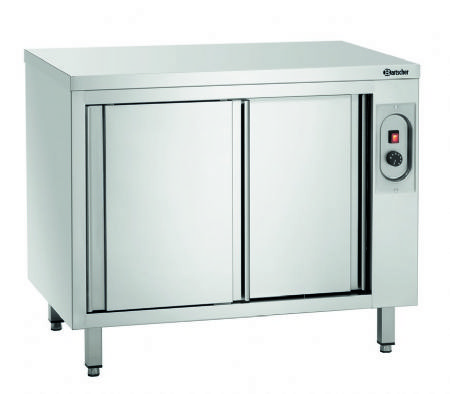 Meuble bas inox chauffant adoss ouvert avec 2 portes coulissantes - 1000x700x850 mm