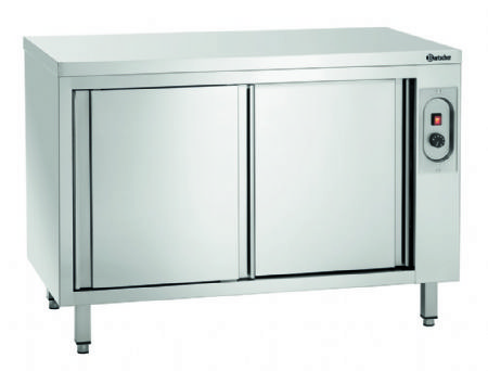 Meuble bas inox chauffant traversant ouvert avec 2 portes coulissantes - 1200x700x850 mm