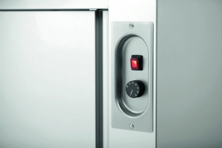 Meuble bas inox chauffant traversant ouvert avec 2 portes coulissantes - 1200x700x850 mm
