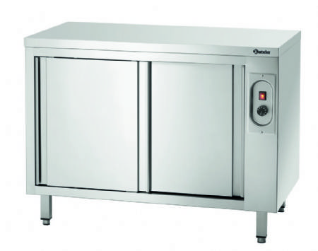 Meuble bas inox chauffant ouvert avec 2 portes coulissantes - 1200x700x850 mm