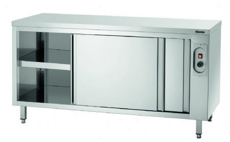 Meuble bas inox chauffant ouvert avec 2 portes coulissantes - 1600x700x850 mm