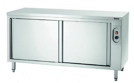 Meuble bas inox chauffant ouvert avec 2 portes coulissantes - 1600x700x850 mm