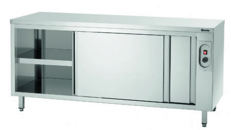 Meuble bas inox chauffant ouvert avec porte coulissante - 1800x700x850 mm