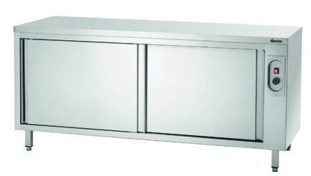 Meuble bas inox chauffant ouvert avec porte coulissante - 1800x700x850 mm