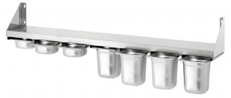 Étagère murale Inox épices, 7x1/6GN, acier inoxydable, 1400x200x230 mm - Bartscher - 389140