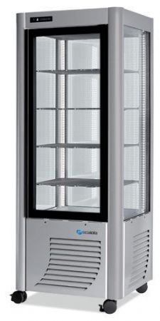 Armoire réfrigérée professionnelle positive 4 faces vitrées 400 L étagère tournante et plateaux verre 700x700x1840 mm - Furnotel - 400GLEDT