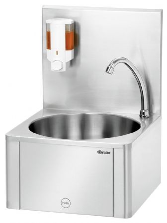 Lave-Mains W10-KB Plus avec distributeur de savon intégré et commande par le genou - Bartscher - 401621