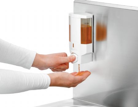 Lave-Mains W10-KB Plus avec distributeur de savon intégré et commande par le genou - Bartscher - 401621