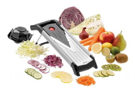 Mandoline noire avec 5 inserts de coupe