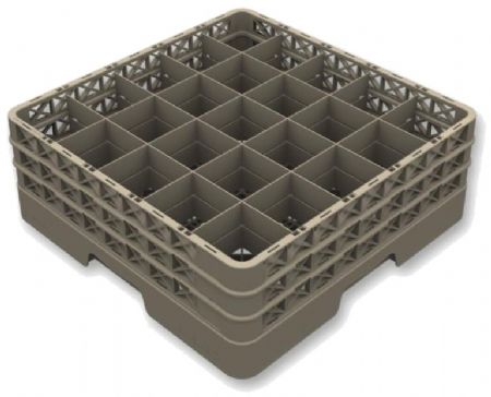 Panier de lavage en plastique 500x500 - Casier à 25 verres cases droites - Hauteur intérieure 71mm