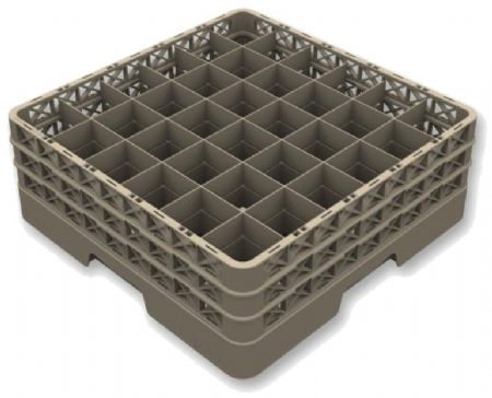 Panier de lavage en plastique 500x500 - Casier à 36 verres cases droites - Hauteur intérieure 71mm