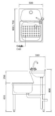 Lavabo mains professionnel sur pieds - 500x700x850mm
