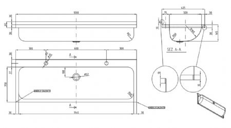 Lavabo double en acier inox sans robinets - 1200x425x165mm