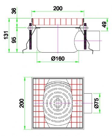 Caniveau de sol pour cuisine 200x200x131 mm en acier inoxydable - Combisteel - 7075.0120