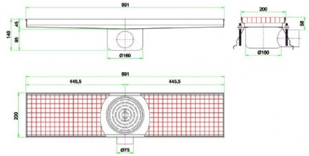 Caniveau de sol pour cuisine 891x200x140 mm en acier inoxydable - Combisteel - 7075.0125