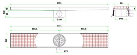 Caniveau de sol pour cuisine 1331x200x140 mm en acier inoxydable - Combisteel - 7075.0135
