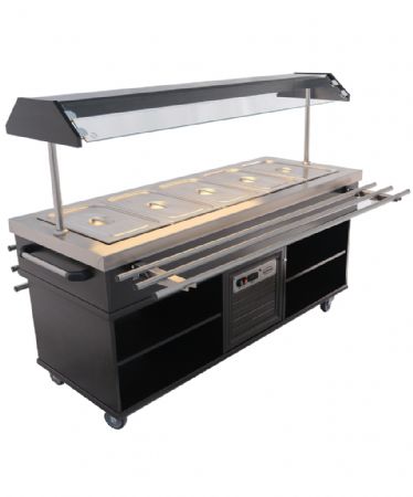 Buffet chaud en acier inox +30/+90 pour 5 bacs GN 1/1 - 1900x700x1400 mm