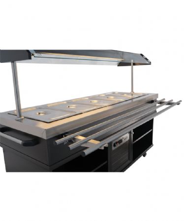 Buffet chaud en acier inox +30/+90 pour 5 bacs GN 1/1 - 1900x700x1400 mm