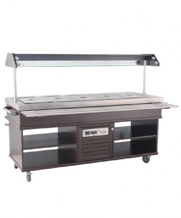 Buffet chaud en acier inox +30/+90 pour 5 bacs GN 1/1 - 1900x700x1400 mm