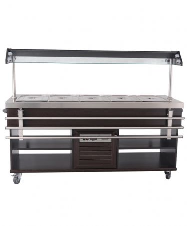Buffet chaud en acier inox +30/+90 pour 5 bacs GN 1/1 - 1900x700x1400 mm