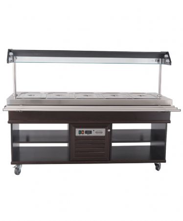 Buffet chaud en acier inox +30/+90 pour 5 bacs GN 1/1 - 1900x700x1400 mm