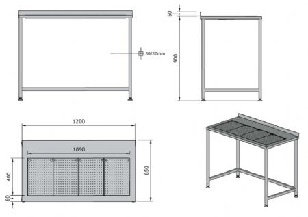 Table de travail inox avec bac d'égouttage intégré 1200x650x900 mm - Combisteel - 7084.0030
