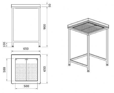 Plan de travail d'angle avec bac d'gouttage intgr de 650x650mm